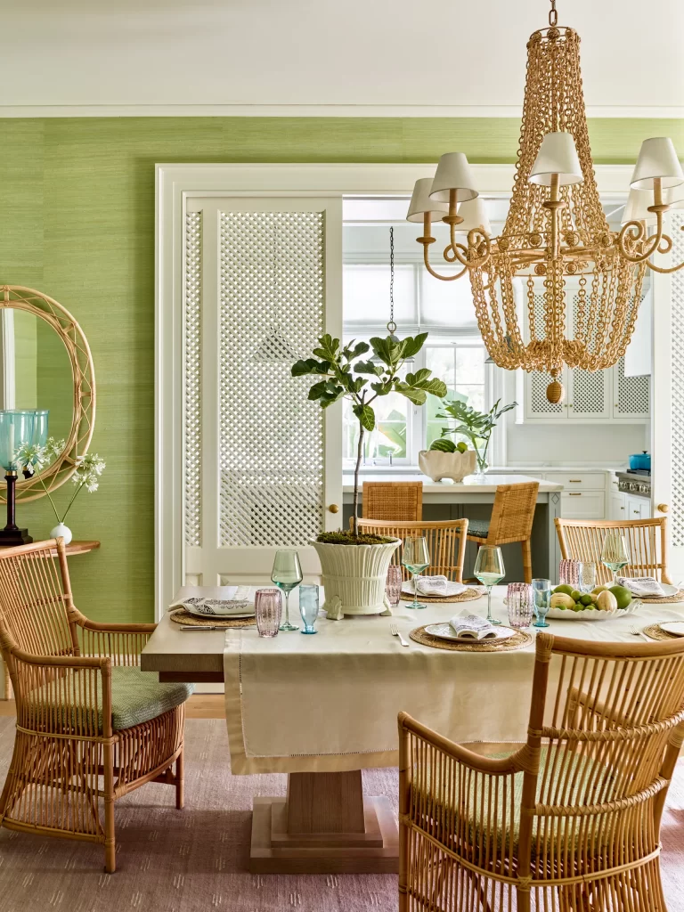 Sea Island, Georgia Beach Dining Room by Kemble Interiors Featured in Architectural Digest