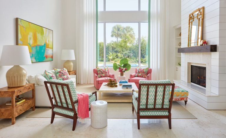 Coastal Regency Living Room by Kara Miller Interiors in Jupiter, Florida