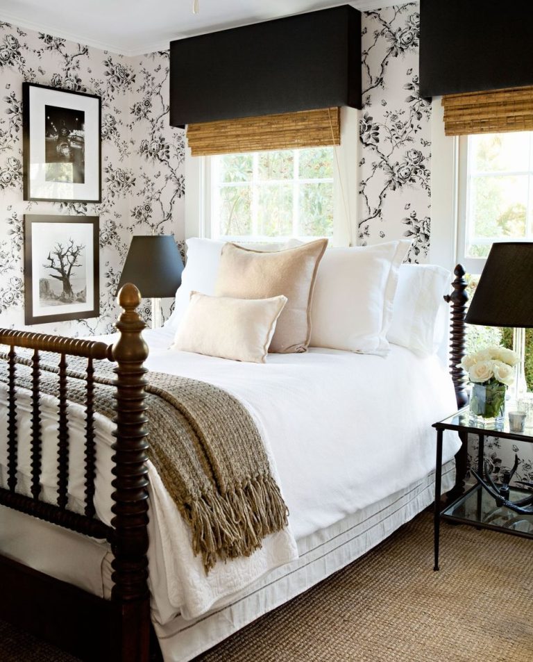 Feminine Black and White Bedroom by Tobi Tobin Featured in House Beautiful