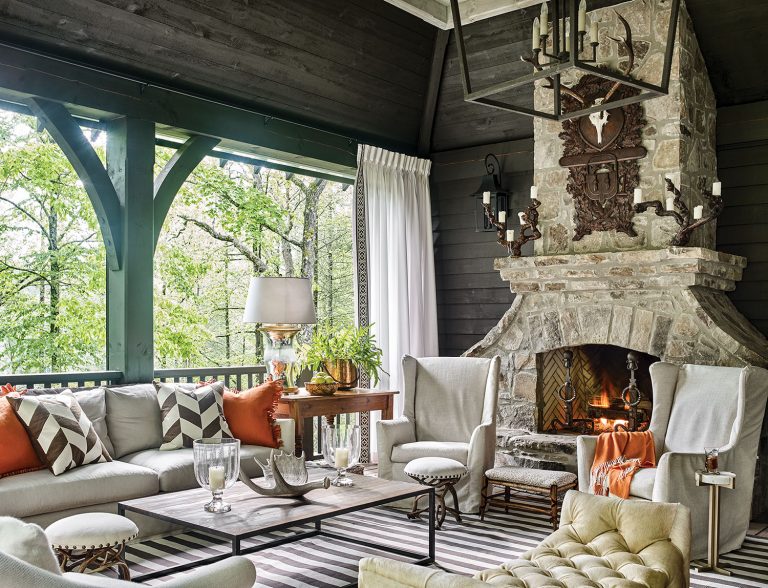 Mountain House Porch Chic by Designer Francie Hargrove Featured in Flower Magazine