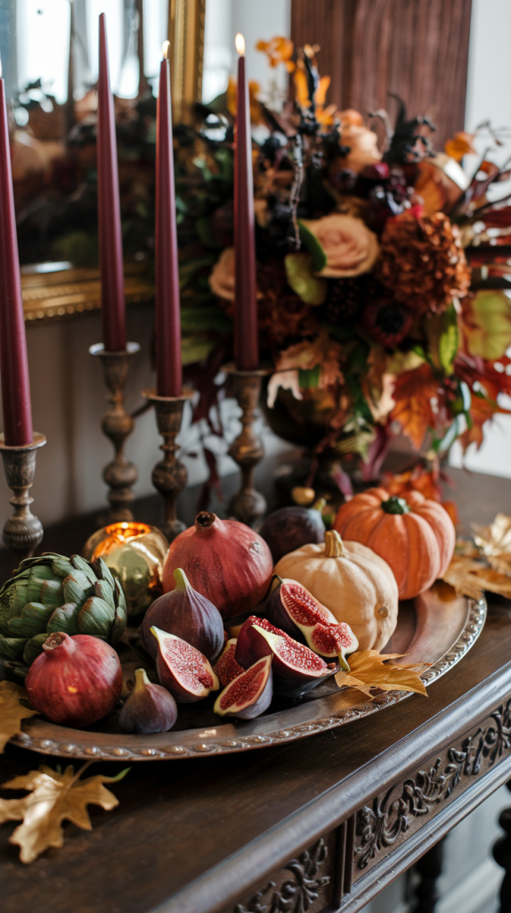fall entryway table with harvested bounty