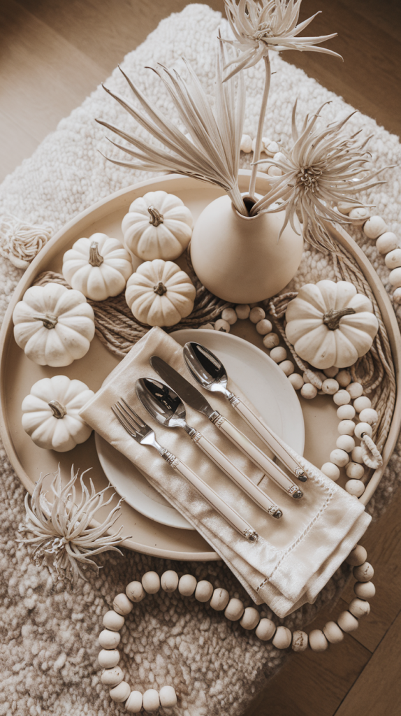 Ivory fall decor for a tray