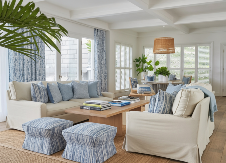 Blue and White Living Room