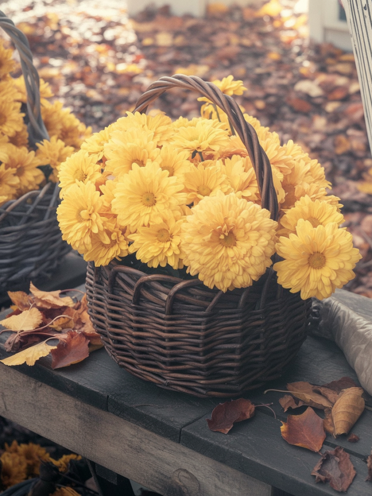A luxurious floral arrangement in a ornate golden vase featuring deep burgundy dahlias, pale pink lotus flowers, and light blue hydrangeas. The arrangement is densely packed with large, fully bloomed dahlias displaying intricate petal patterns in shades of burgundy and magenta.